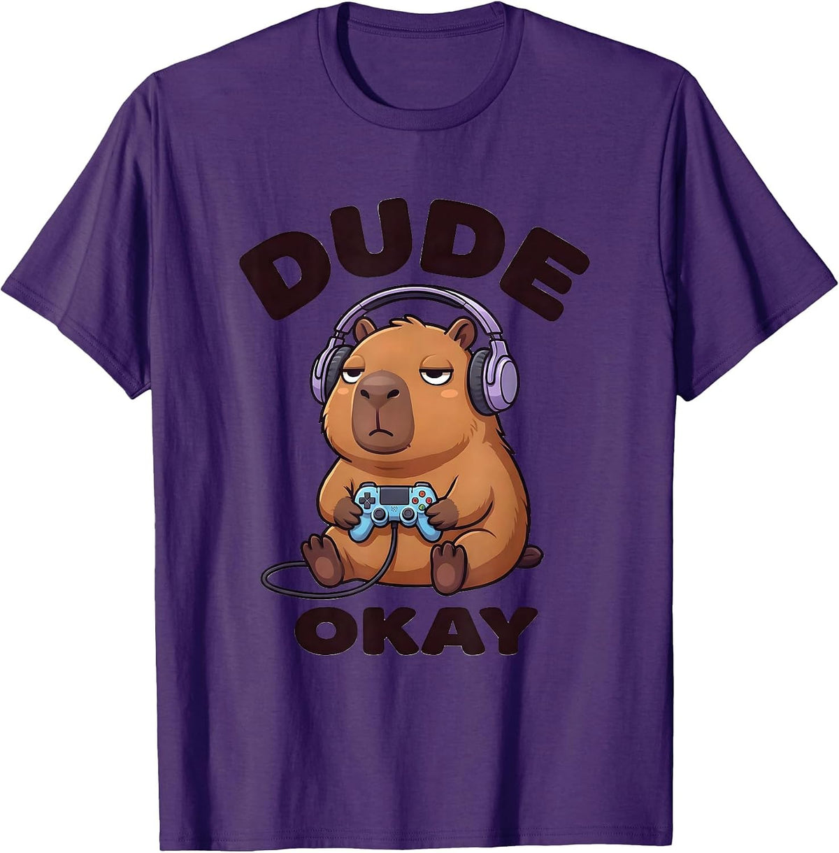 Men's Dude, Okay Cute Kawaii Capybara Gamer Meme Humor T-Shirt - Purple