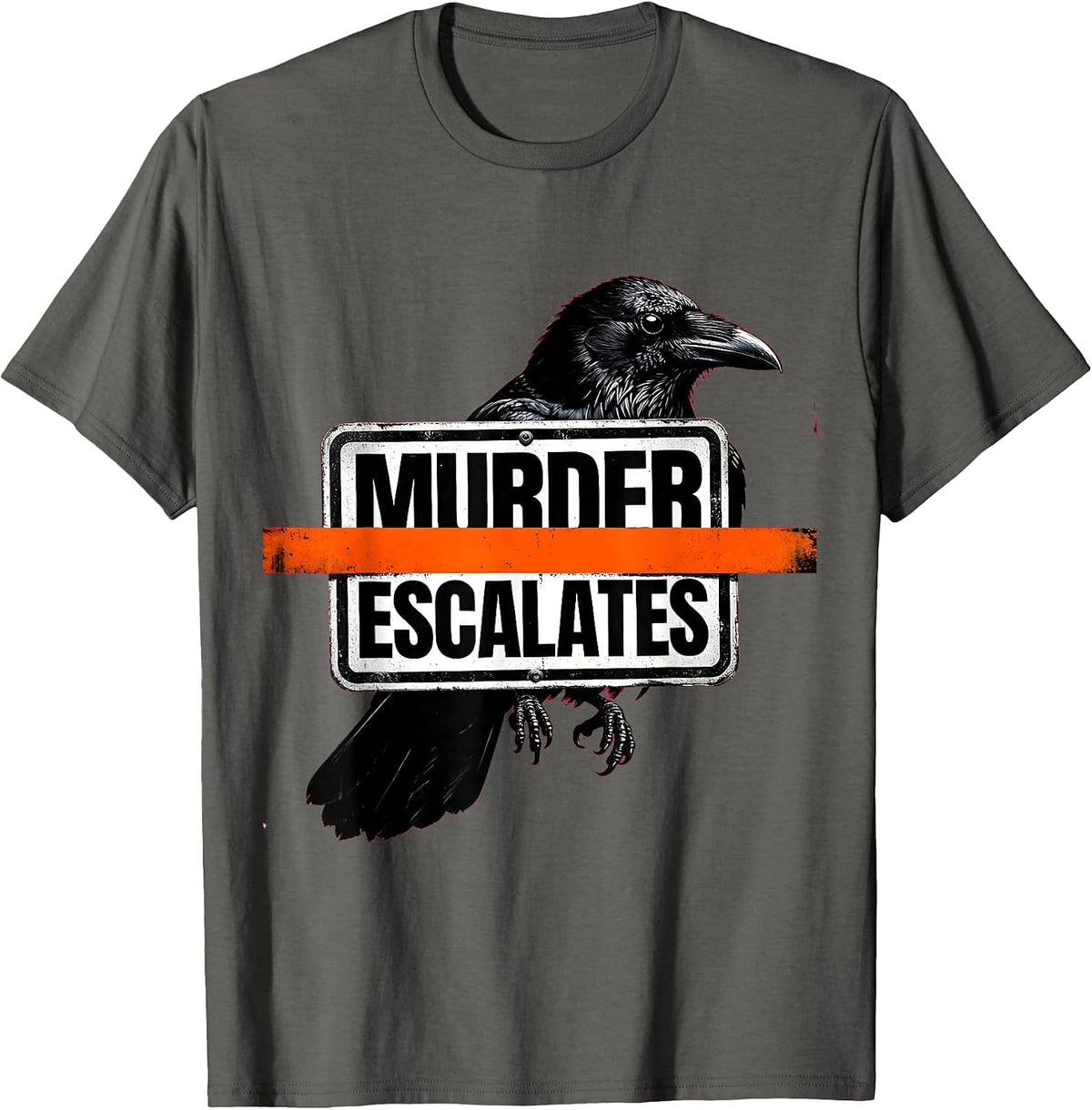 Men's Murder Escalates Brutalist Dark Humor Crow Raven Bird Lover T-Shirt - Asphalt Grey