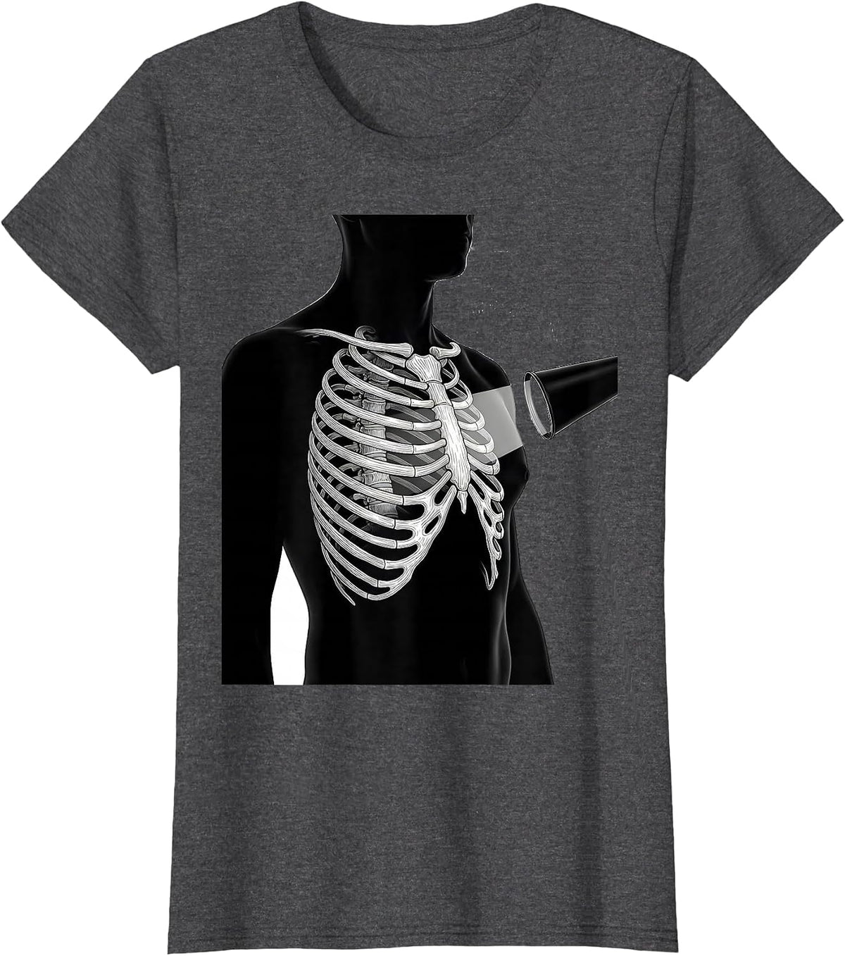 Women's Radiology Tech Profile Chest Ribcage Line Art T-Shirt - Dark Heather Grey