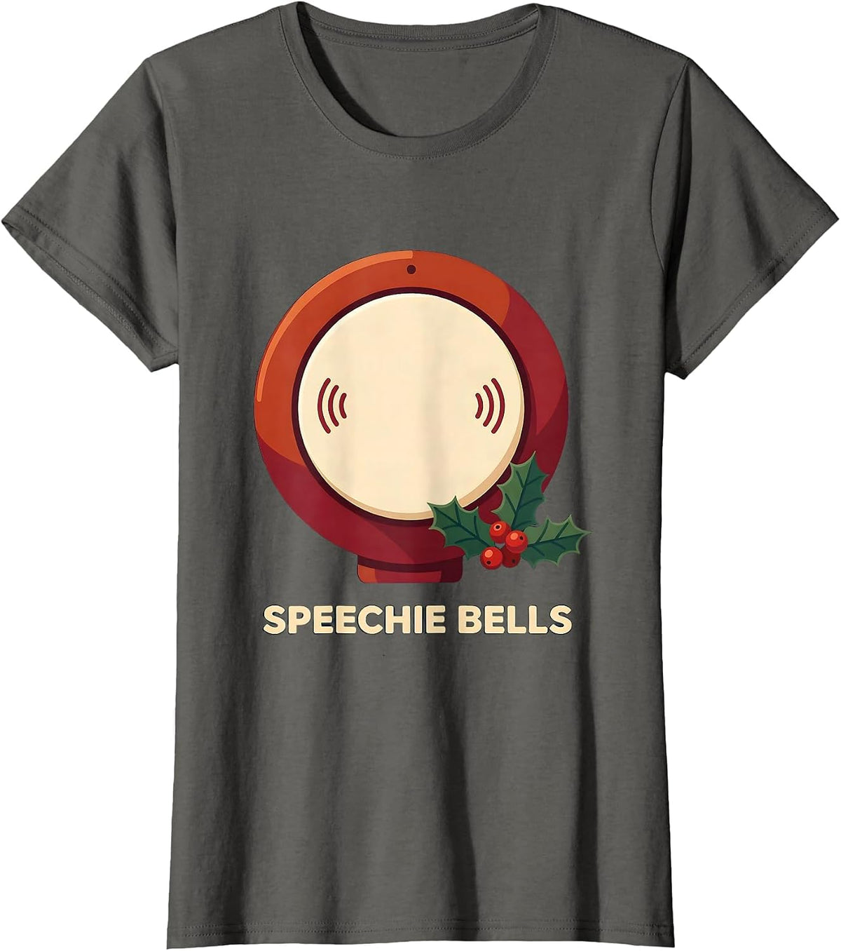 Women's Speechie Bells Funny Speech Therapist SLP Christmas Humor T-Shirt - Asphalt Grey