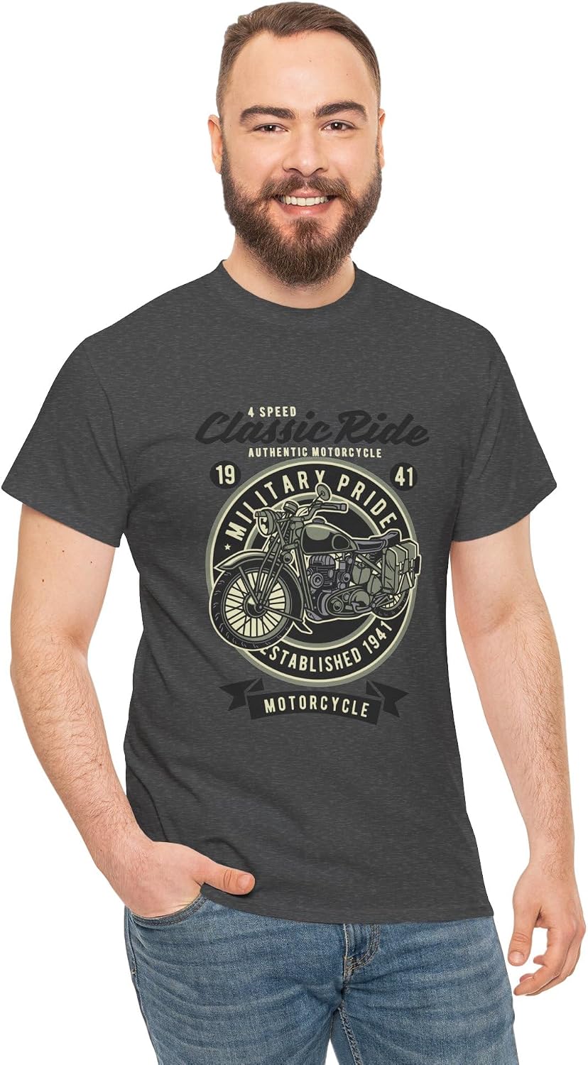 GANDAR® Classic Ride T-Shirt Unisex Motorcycle Graphic Tee Cute Vintage Biker Casual Outfit Apparel Gift - Dark Heather