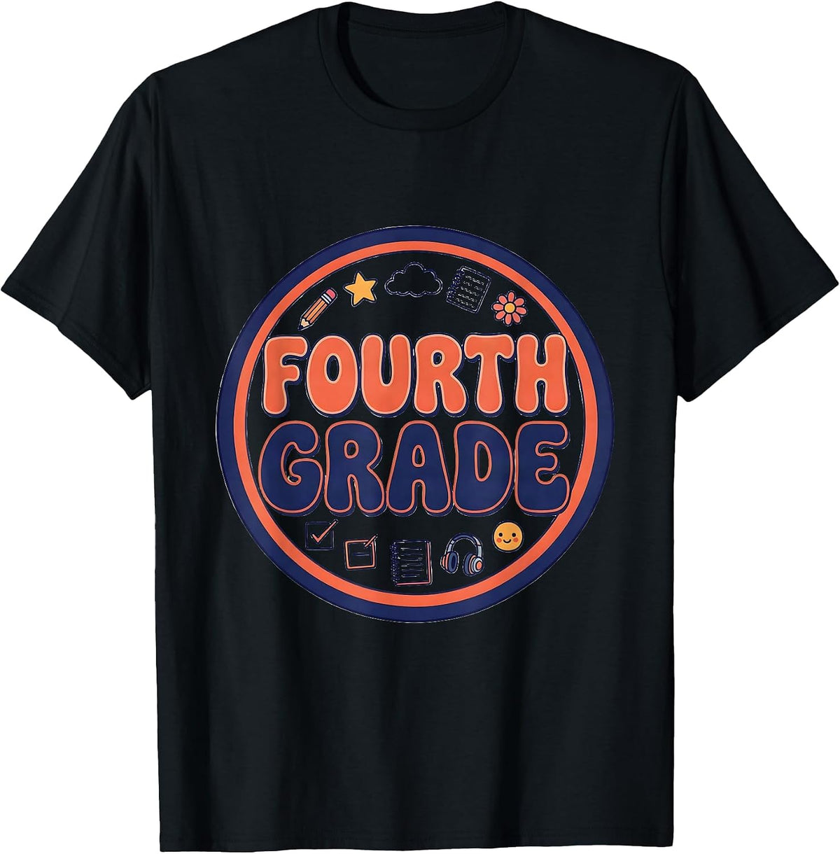 Men's FOURTH GRADE Retro Flower Power Squared Back To School T-Shirt - Black