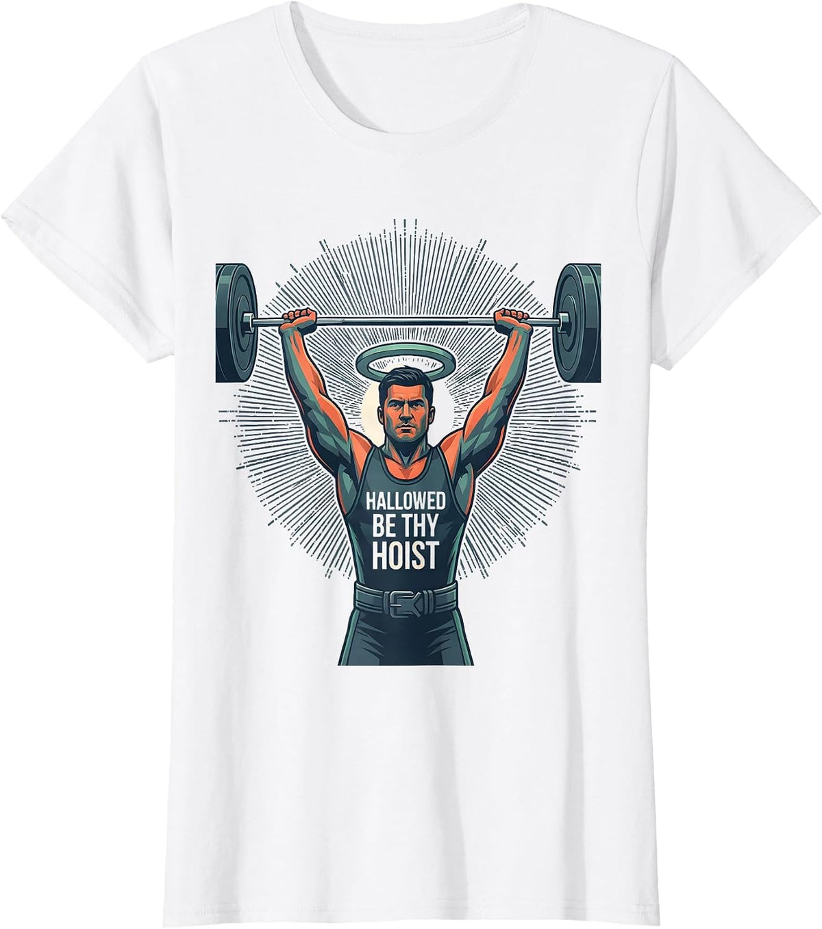 Women's Hallowed Be Thy Hoist Funny Christian Gym Weightlifter Humor T-Shirt - White