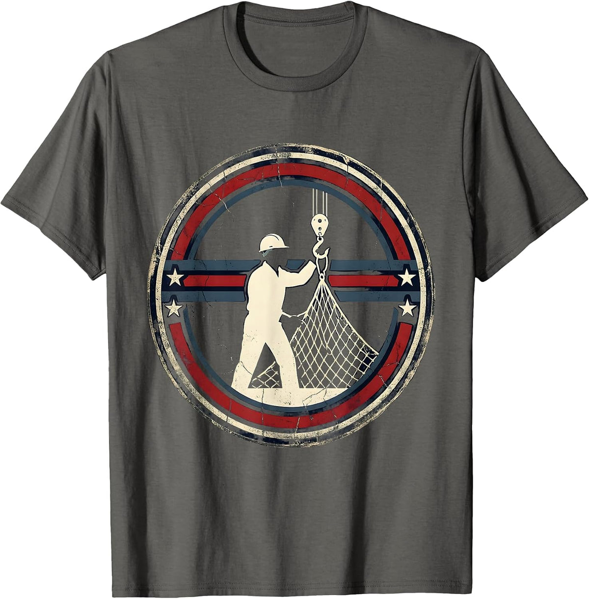 Labor Day Dock Worker Cargo Crane Graphic T-Shirt - Asphalt Grey