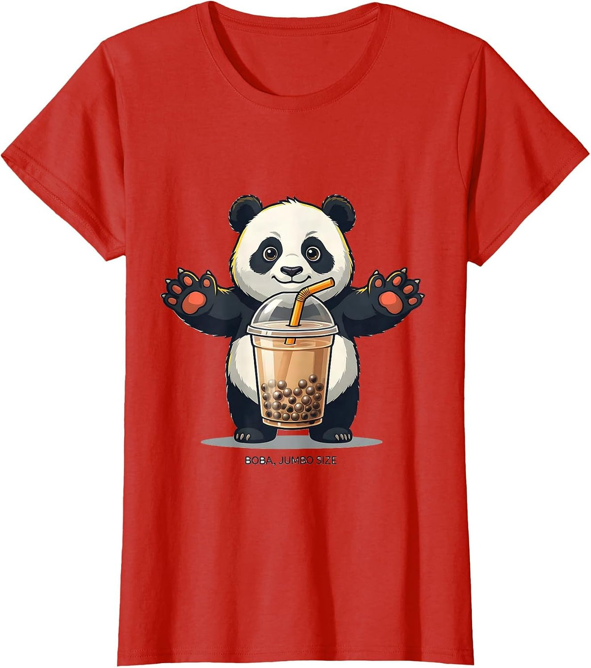 Boba, Jumbo Size Cute Kawaii Panda Bubble Tea Lover T-Shirt - Red