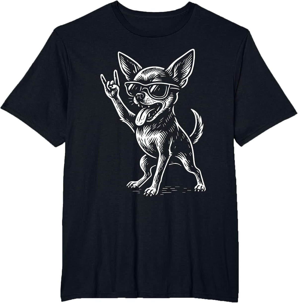 Rock Music Chihuahua Dog Funny Metal Vibes T-Shirt - Black