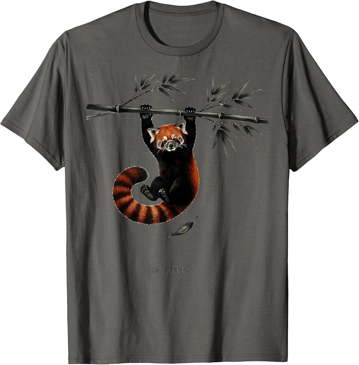 Men's No Hurry Minimalist Red Panda Cute Humor Animal Lover Gift T-Shirt - Asphalt Grey