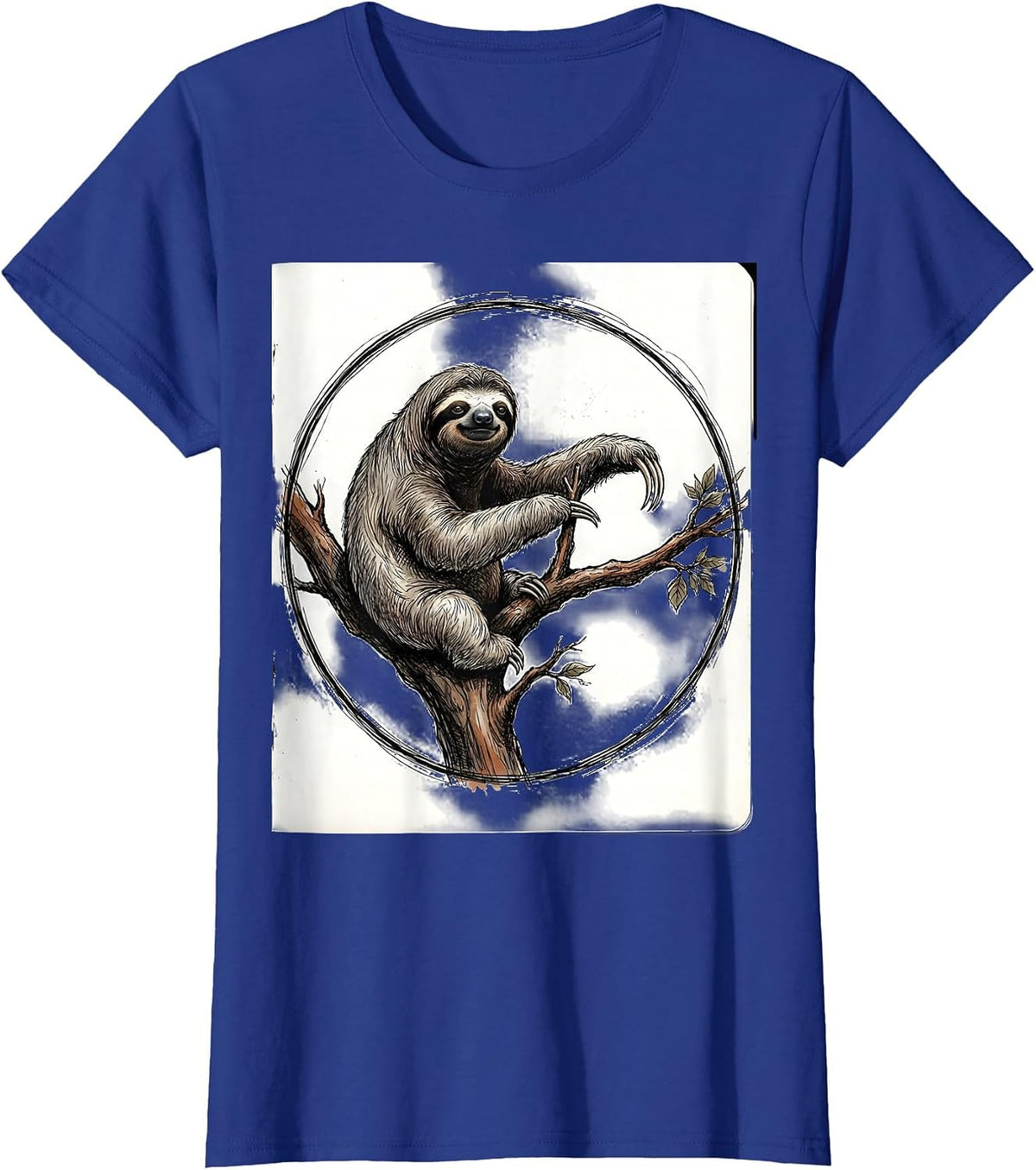 Women's Sloth Lover Hand-Sketched Novelty Humor T-Shirt - Royal Blue