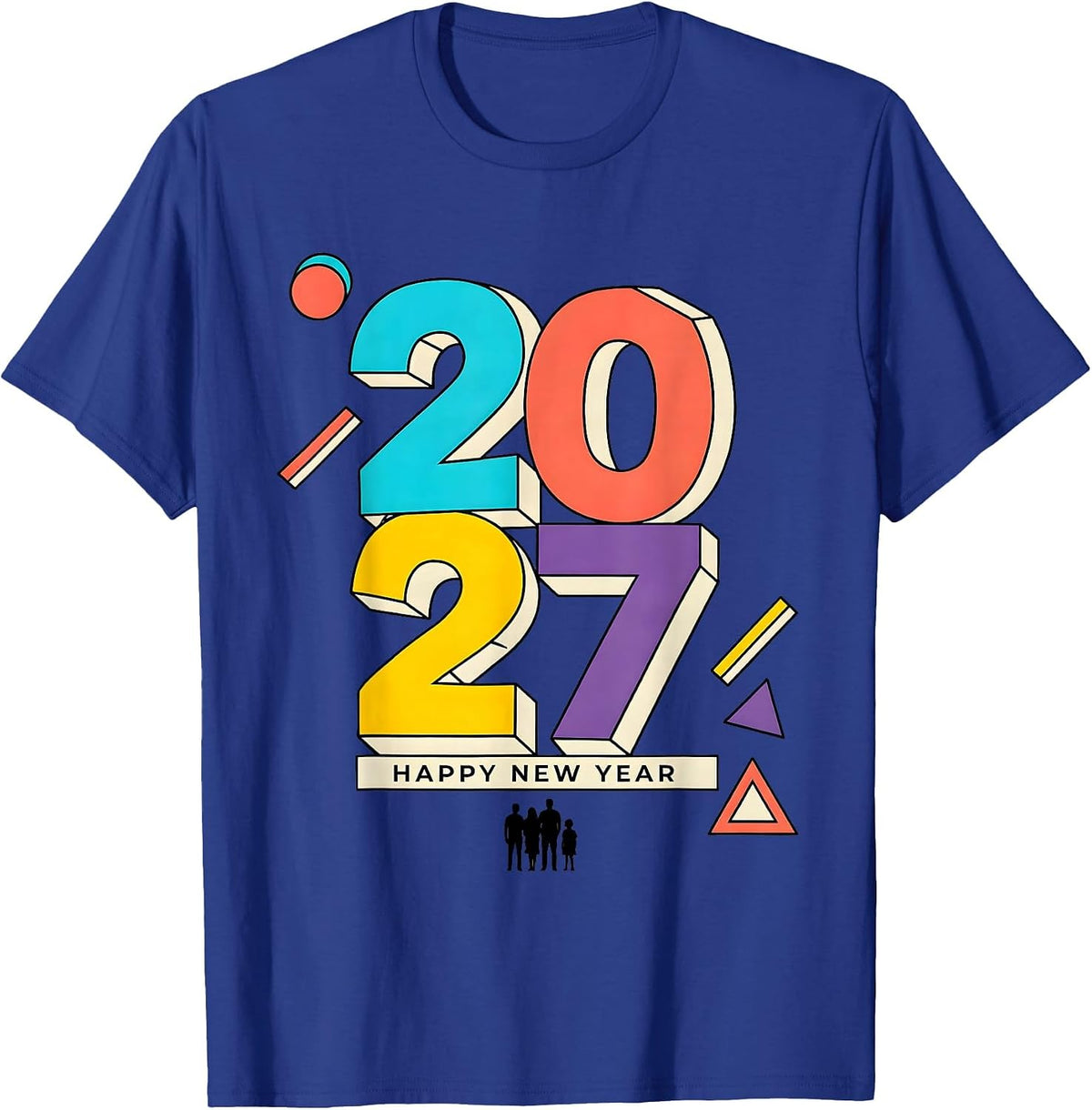 Happy New Year 2027 Memphis Postmodern Family Party T-Shirt - Royal Blue