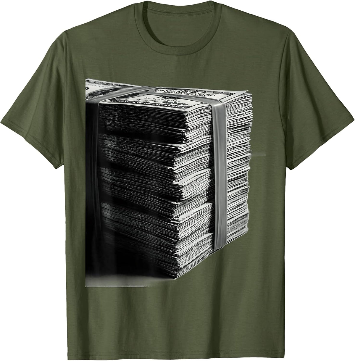 Hip Hop Stack of Cash Graphic Tee T-Shirt - Olive Green