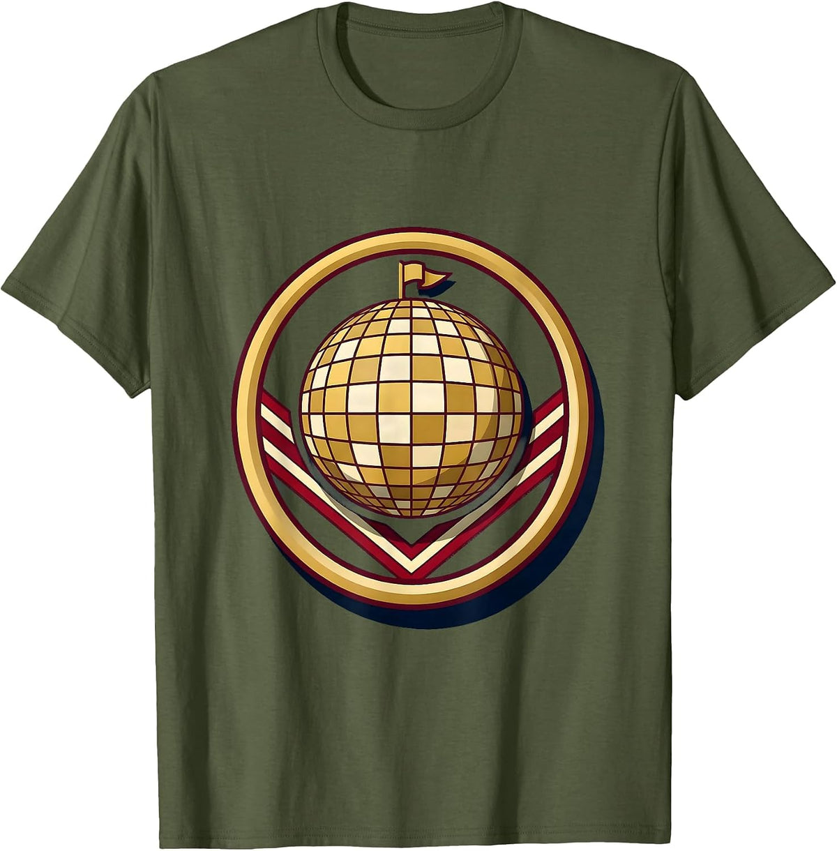 Sealed Disco Ball Badge Retro 70s Party Costume T-Shirt - Olive Green