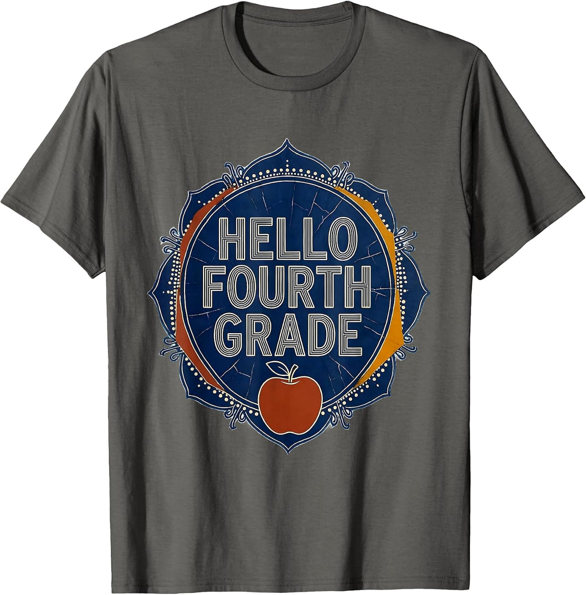 Men's Hello Fourth Grade Batik Tie Dye Back To School Grade Level T-Shirt - Asphalt Grey