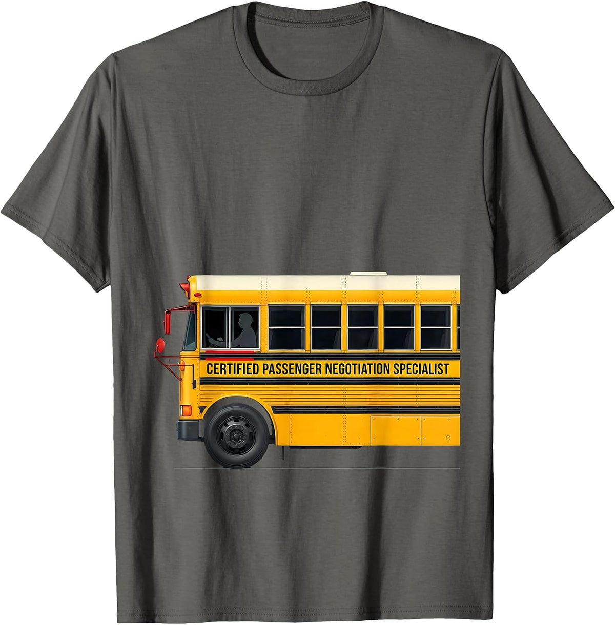 Men's Certified Passenger Negotiation Specialist Funny School Bus T-Shirt - Asphalt Grey