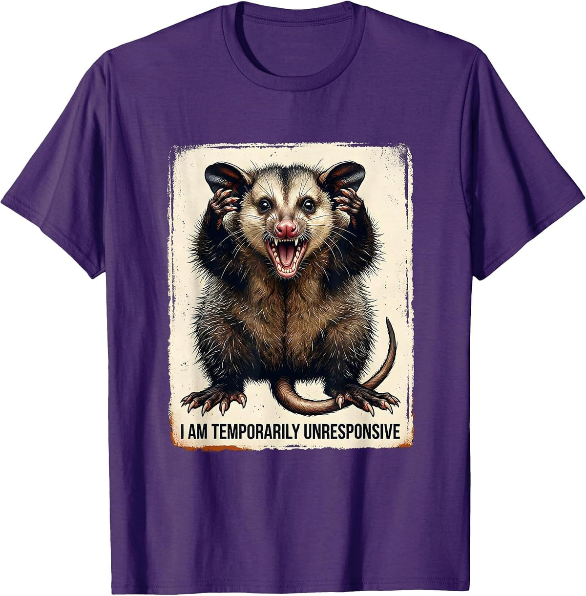 I Am Temporarily Unresponsive Funny Opossum Meme Animal T-Shirt - Purple