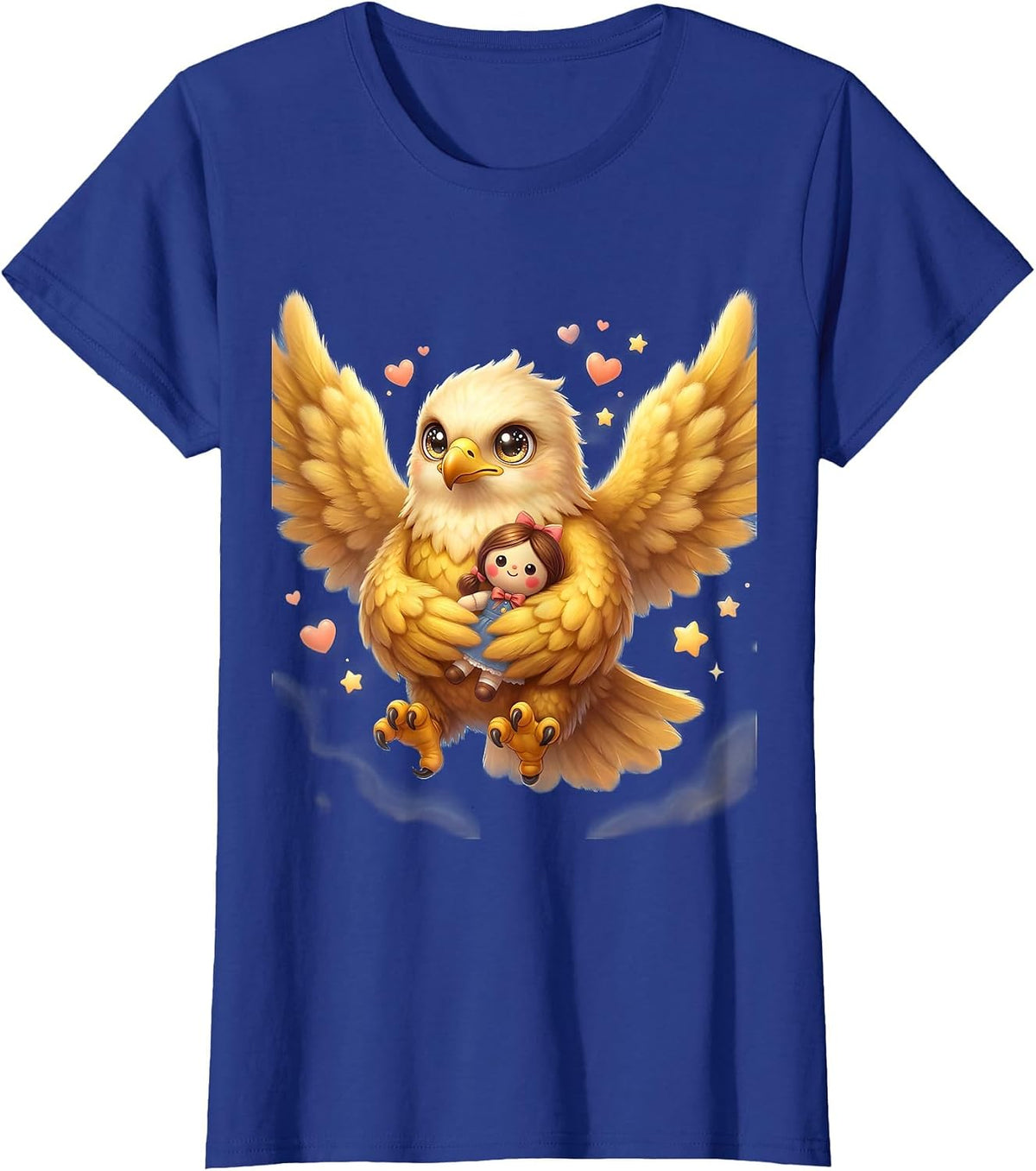 Women's Eagle Protecting the Dolls Graphic Design T-Shirt - Royal Blue