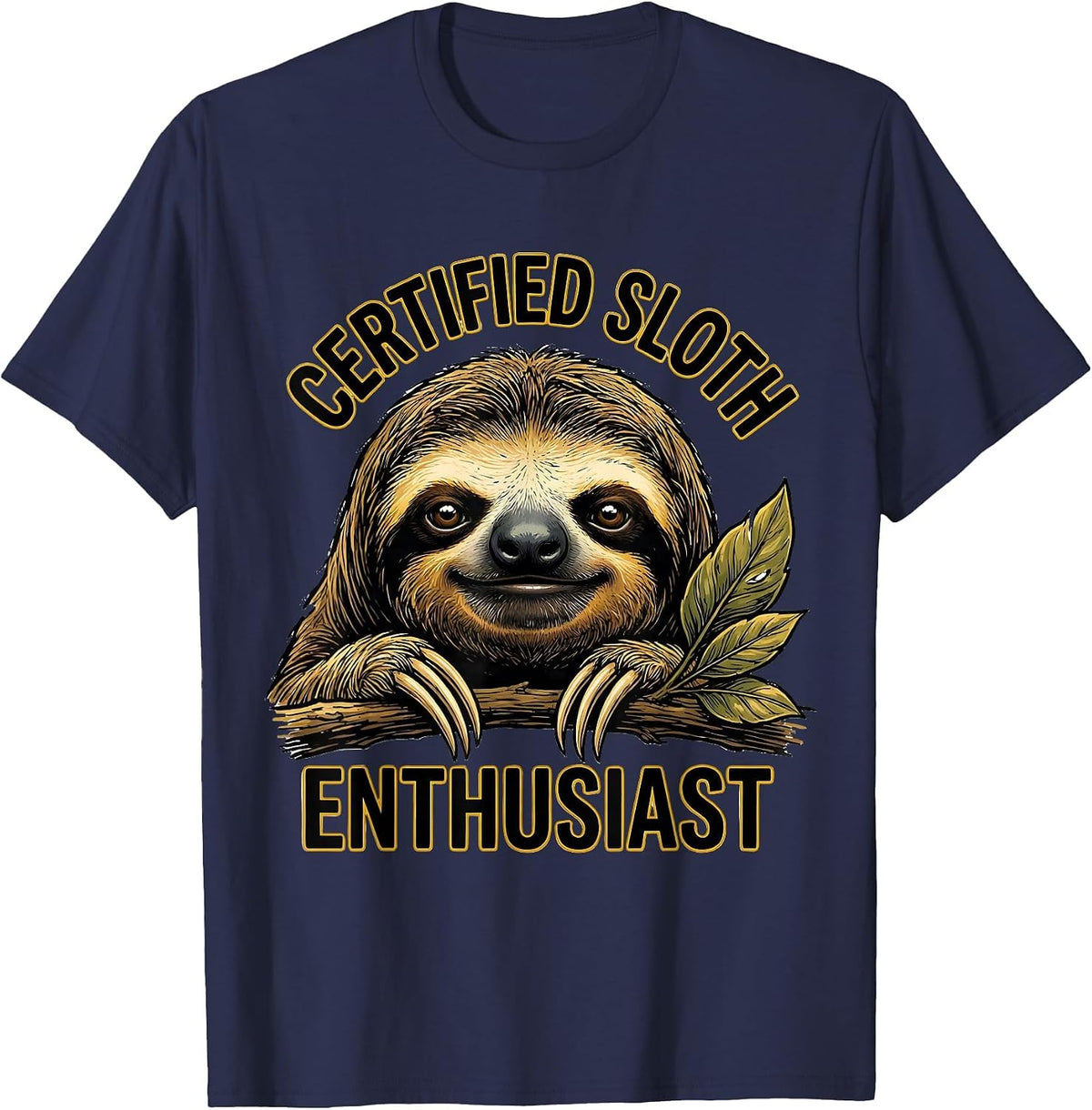 Certified Sloth Enthusiast Funny Sloth Lover Gift T-Shirt - Navy Blue