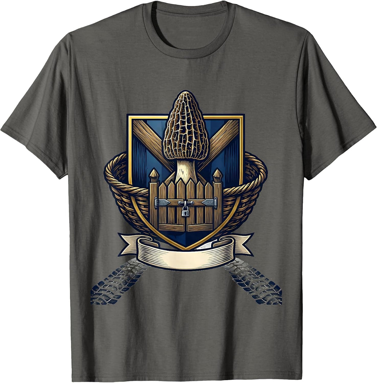 Men's Symmorphic Morel Emblem Mushroom Forager Gift T-Shirt - Asphalt Grey