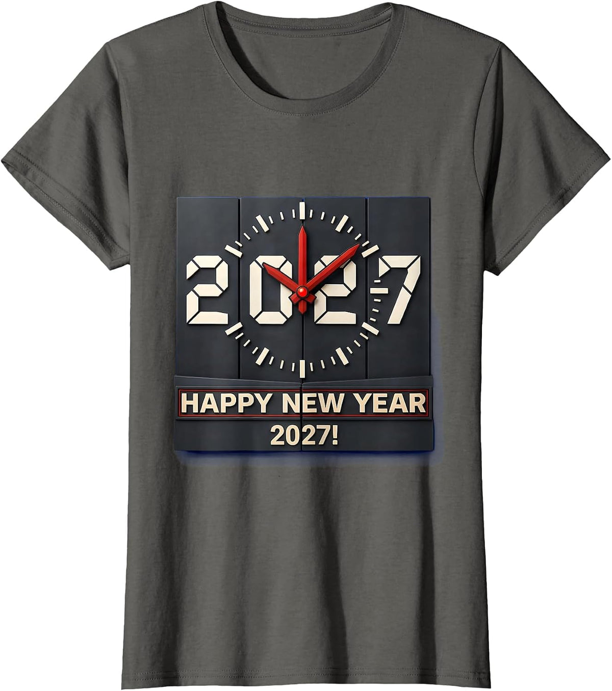 Women's Happy New Year 2027 Geometric Countdown Party Crew Matching T-Shirt - Asphalt Grey