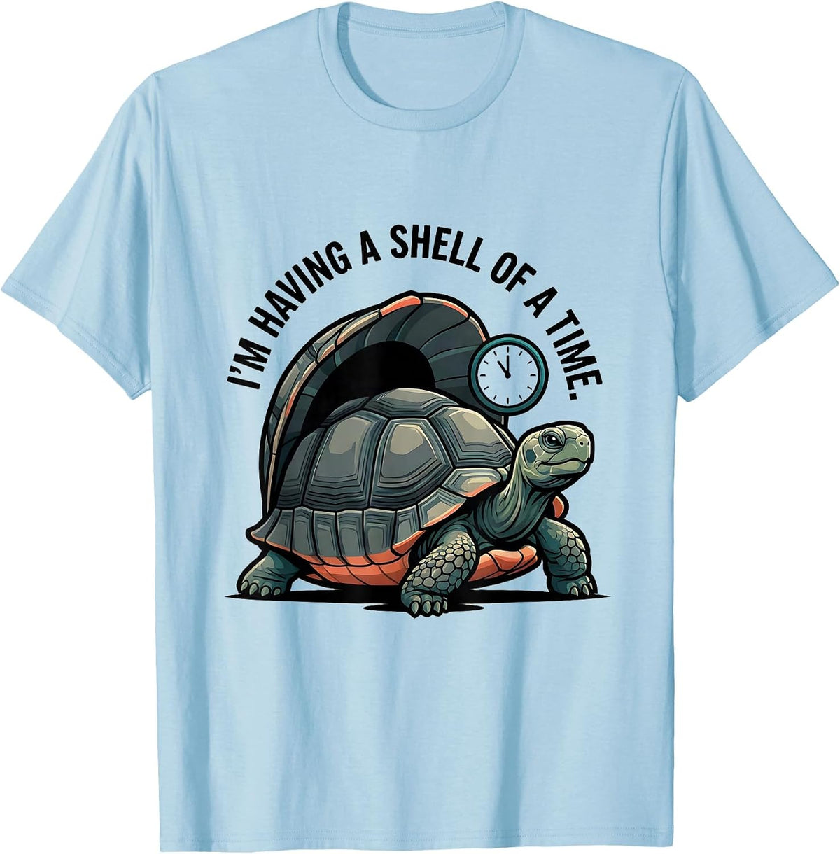 Men's I'm Having A Shell Of A Time Funny Tortoise Lover Pet Humor T-Shirt - Baby Blue
