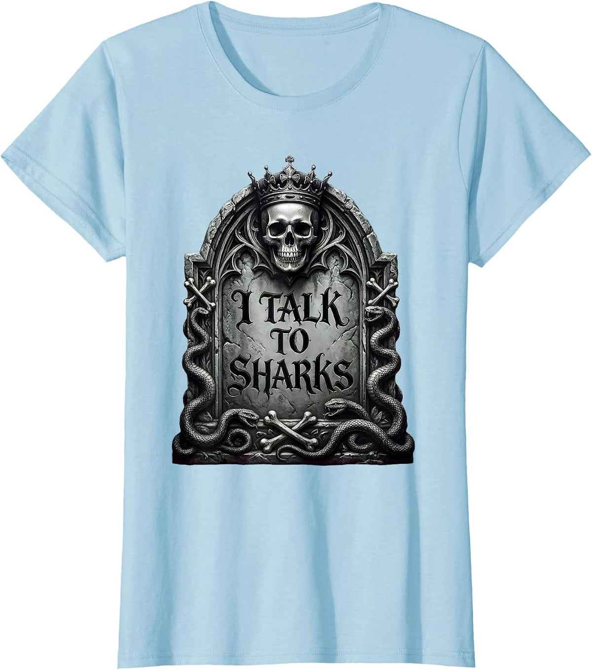 I Talk To Sharks Pirate Graphic Design T-Shirt - Baby Blue