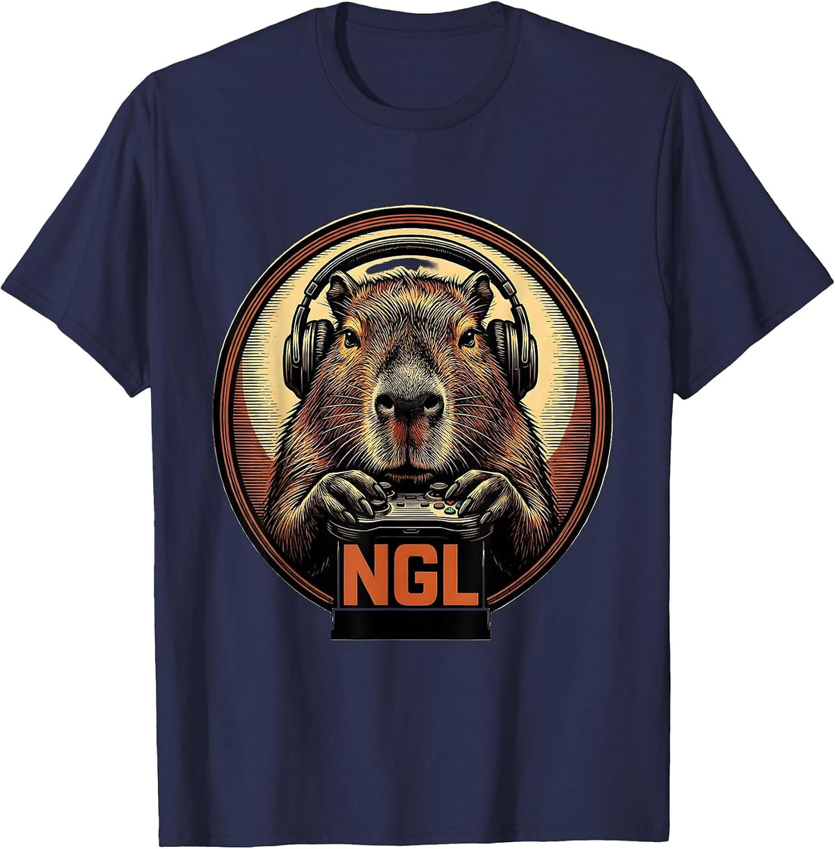 Men's Ngl Funny Capybara Gamer Meme Humor Video Games T-Shirt - Navy Blue