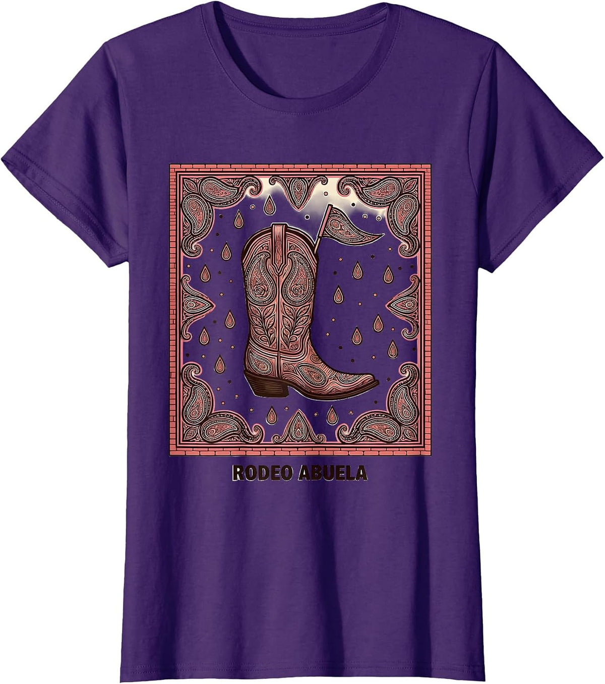 Women's Rodeo Abuela Bandana Paisley Cowgirl Birthday Party Family T-Shirt - Purple