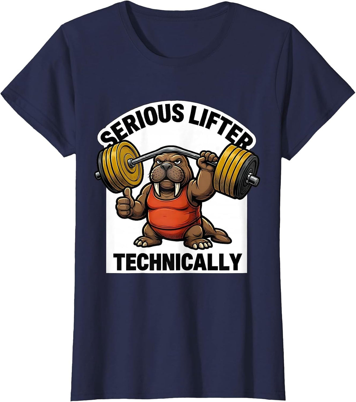 Women's Serious Lifter, Technically Funny Weight Lifter Gym Humor T-Shirt - Navy Blue