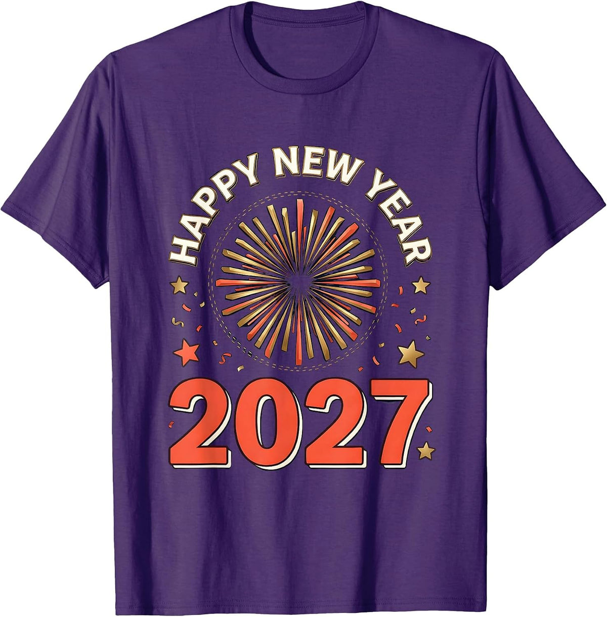 Men's Happy New Year 2027 Symmetrical Fireworks Party Keepsake T-Shirt - Purple