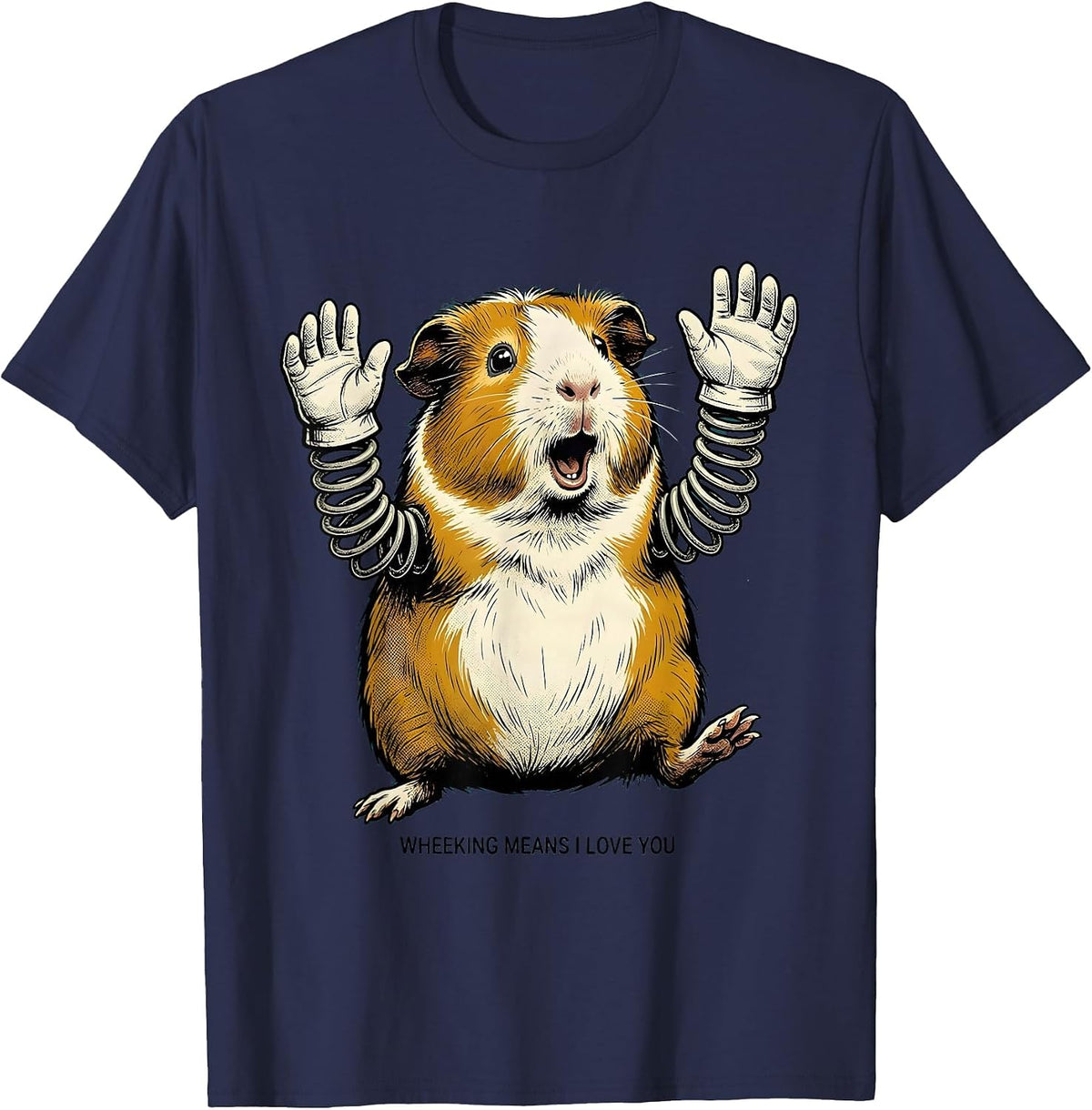 Wheeking Means I Love You Retro Cartoon Guinea Pig Lover T-Shirt - Navy Blue