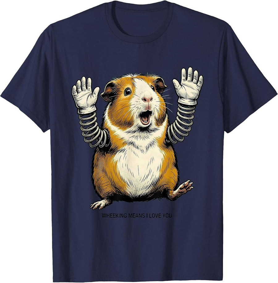 Wheeking Means I Love You Retro Cartoon Guinea Pig Lover T-Shirt - Navy Blue