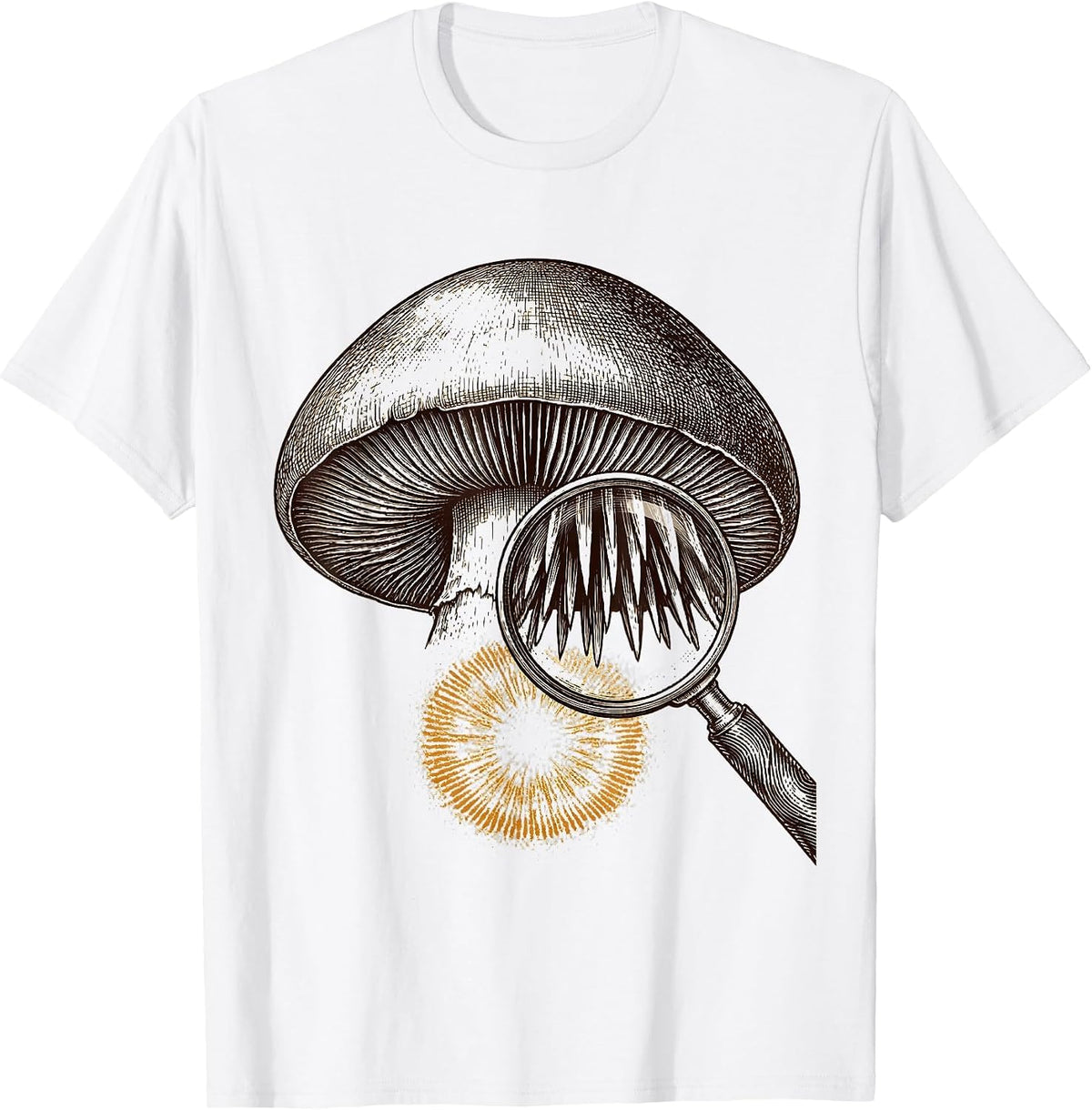 Men's Oversized Hedgehog Mushroom Crosshatch Etching Mycology T-Shirt - White