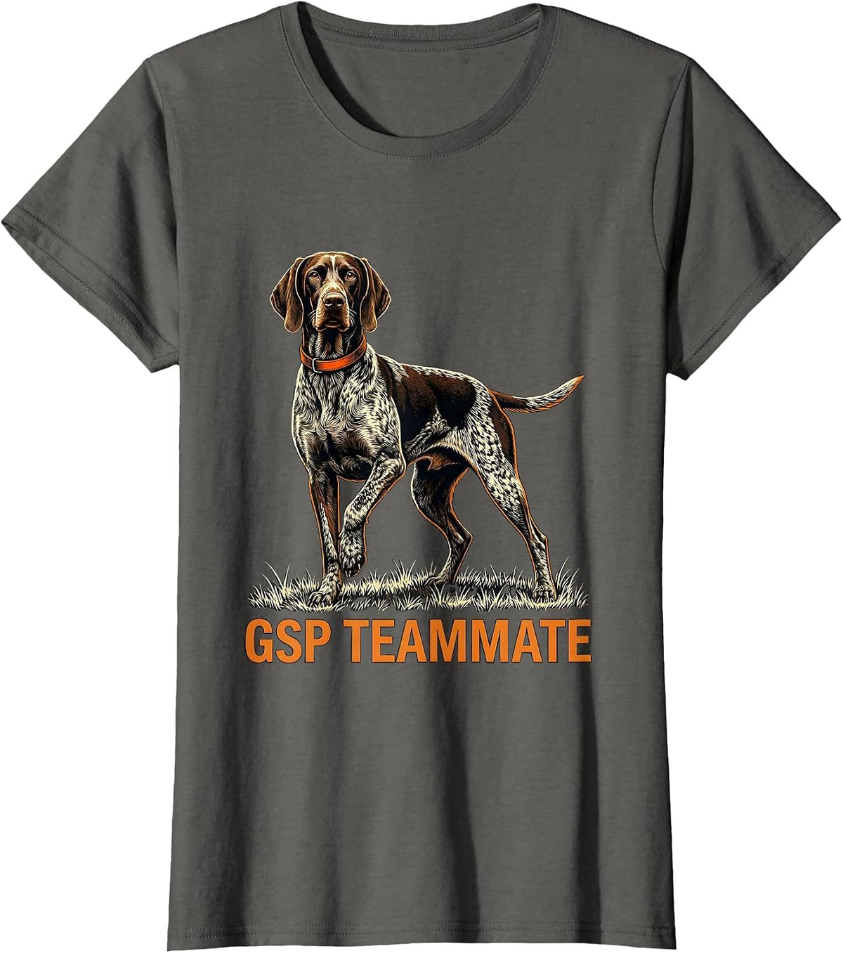 Women's GSP Teammate Stencil German Shorthaired Pointer Dog Lover T-Shirt - Asphalt Grey