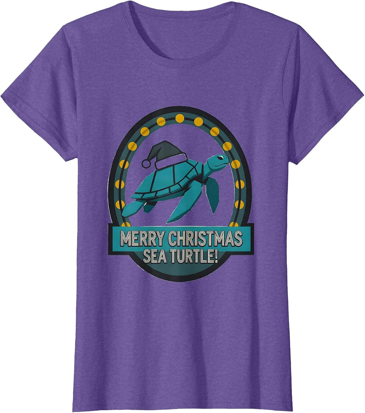 Merry Christmas Sea Turtle Midcentury Modern Ugly Christmas T-Shirt - Purple Heather