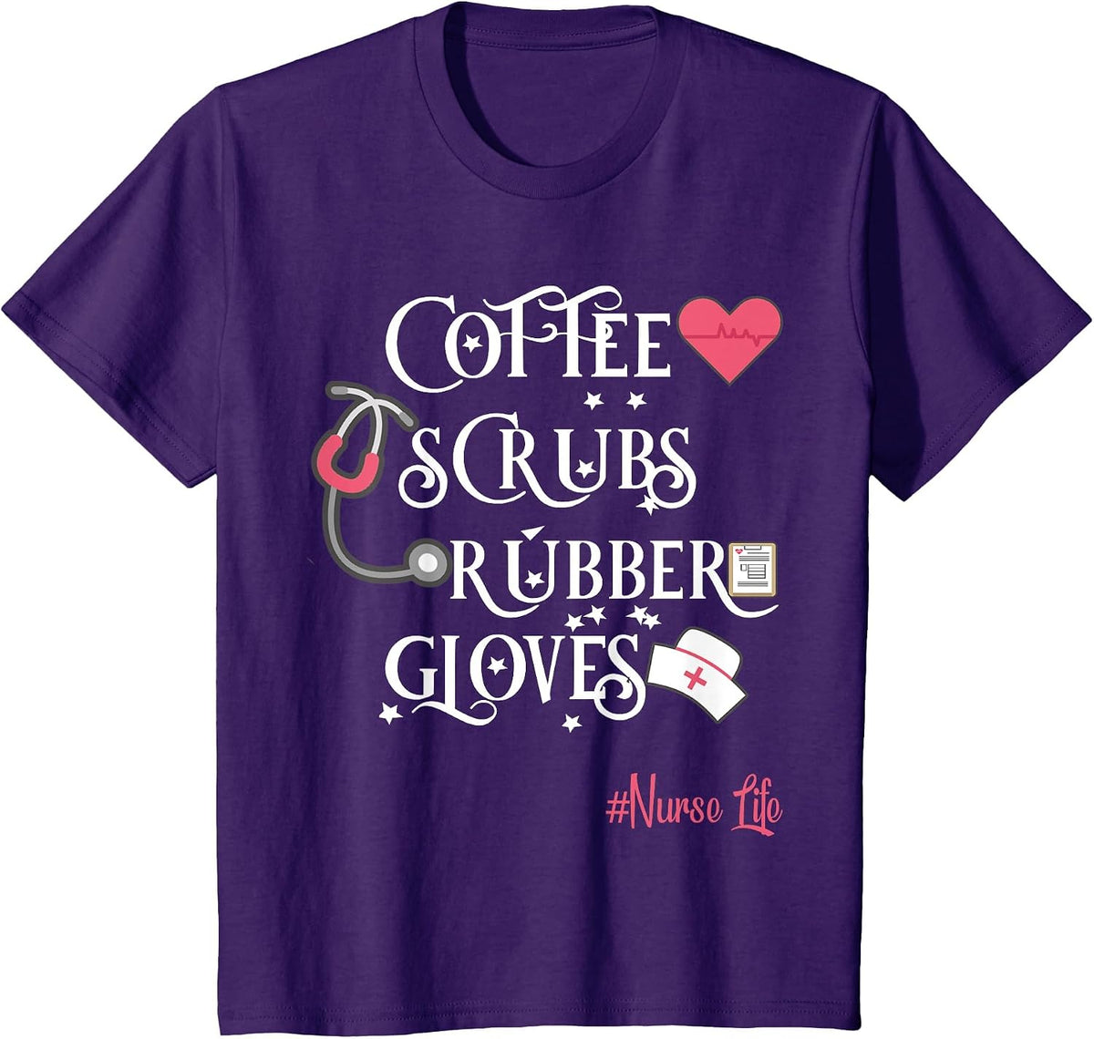 Coffee Scrubs and Rubber Gloves Nurse T-Shirt Proud Nurse T-Shirt - Purple