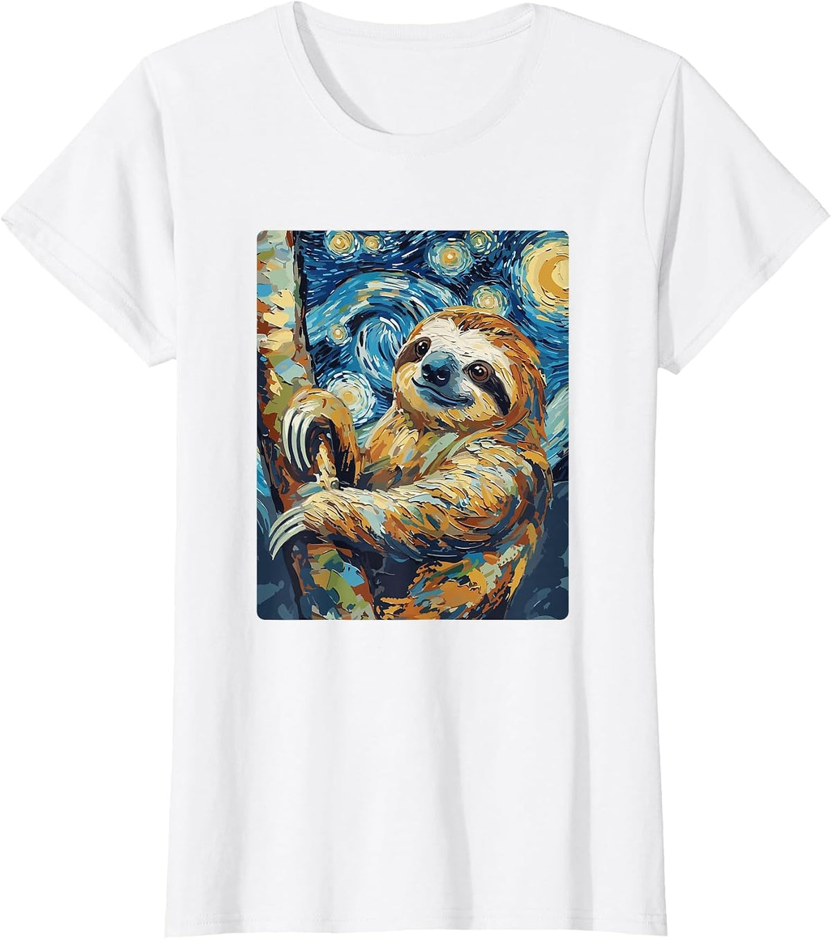 Art Funny Sloth Painting Artist Starry Night T-Shirt - White