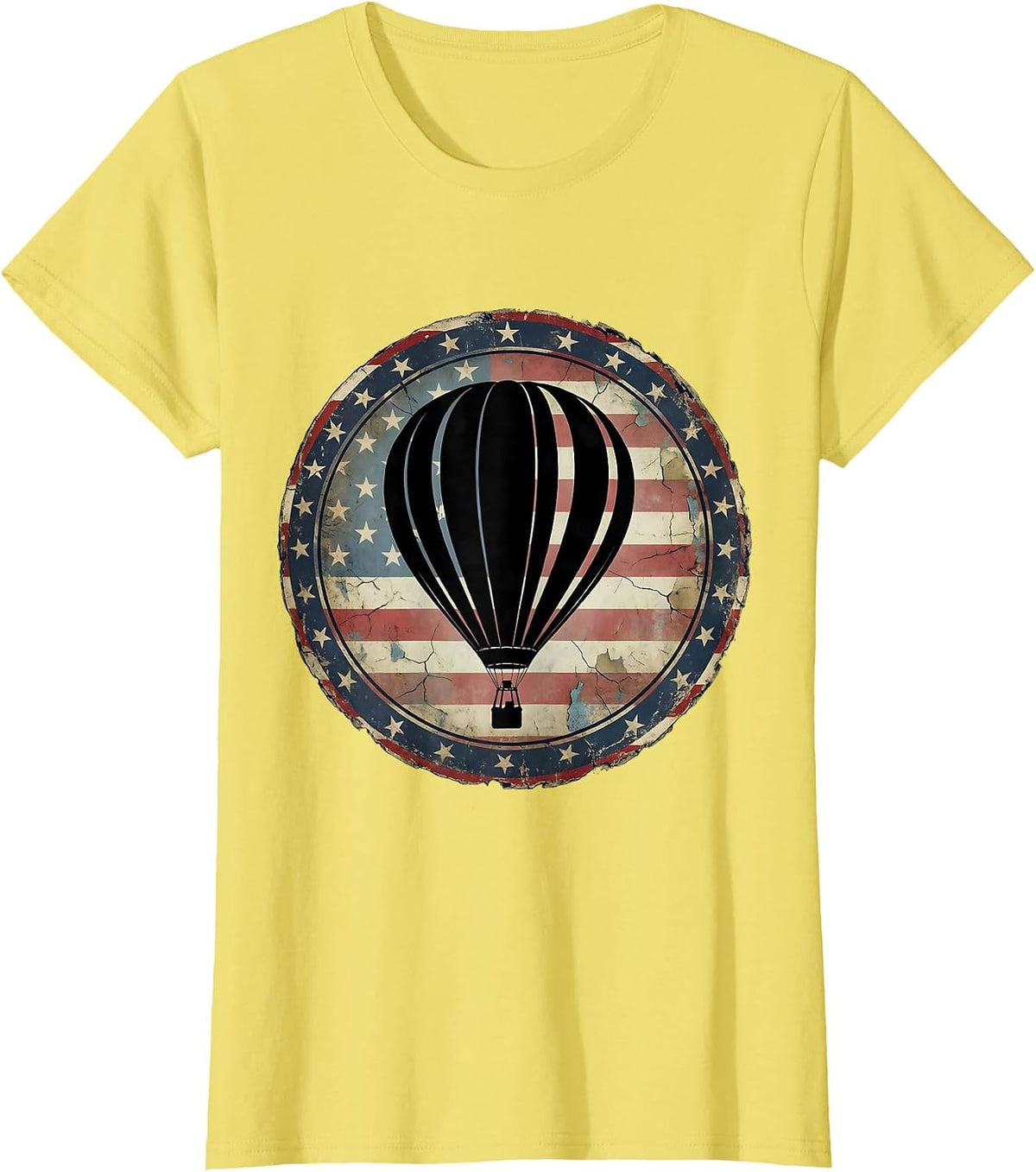 Red White and Blue Hot Air Balloon Flag Design T-Shirt - Lemon Yellow