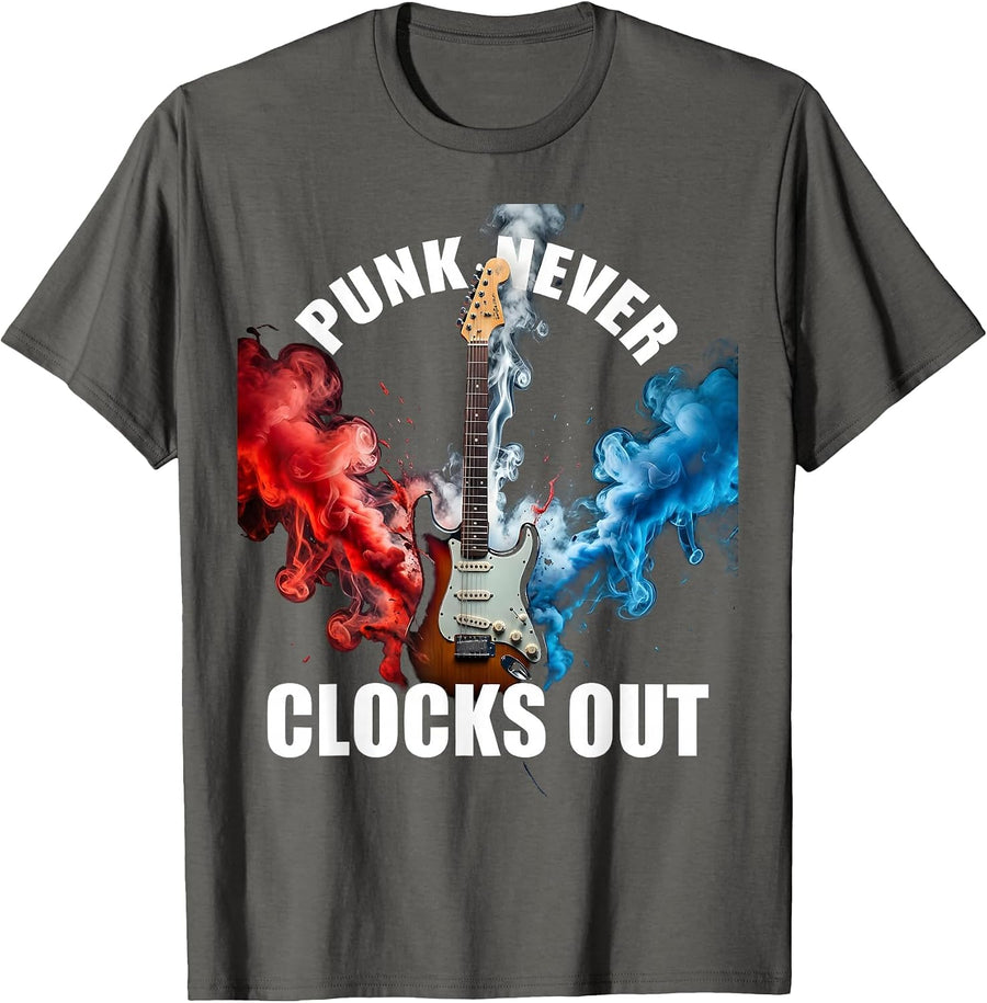 Punk Never Clocks Out Punk Band Design T-Shirt - Asphalt Grey