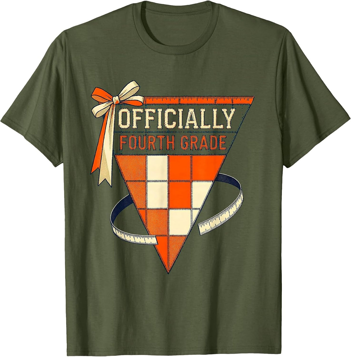 Men's Officially Fourth Grade Risograph Back To School Girl T-Shirt - Olive Green
