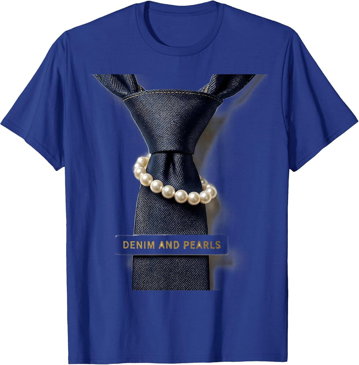 Men's Denim And Pearls Glam Vintage Fashion Party Gift T-Shirt - Royal Blue