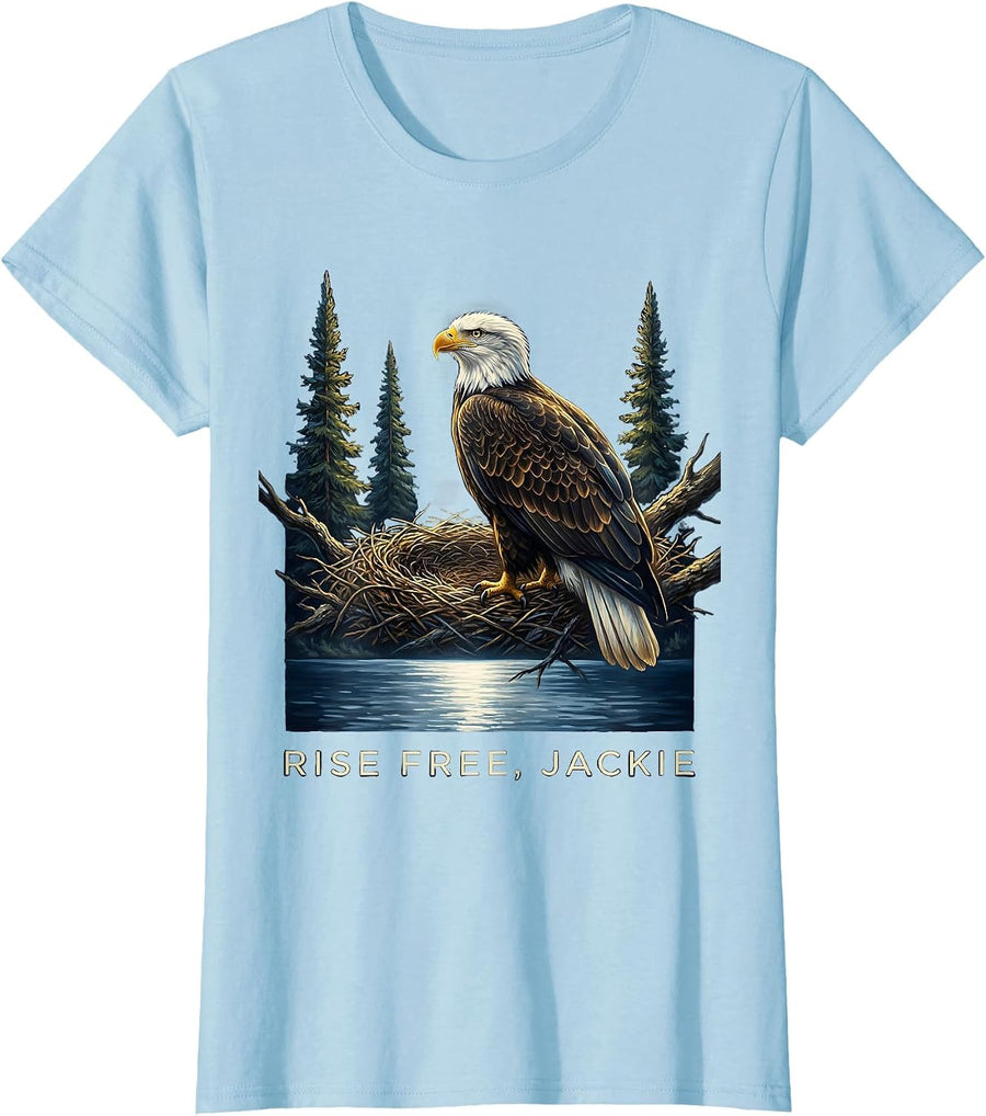 Women's Rise Free Jackie Big Bear Eagle Memorial Tribute Wildlife T-Shirt - Baby Blue
