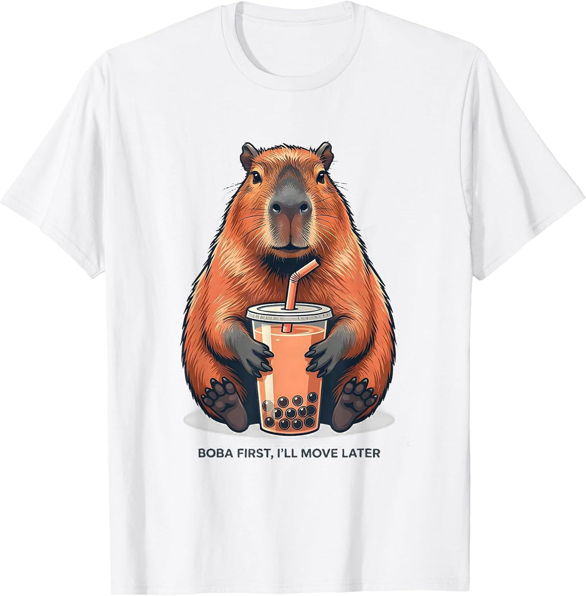 Boba First, I'll Move Later Cute Capybara Kawaii Anime Boba T-Shirt - White