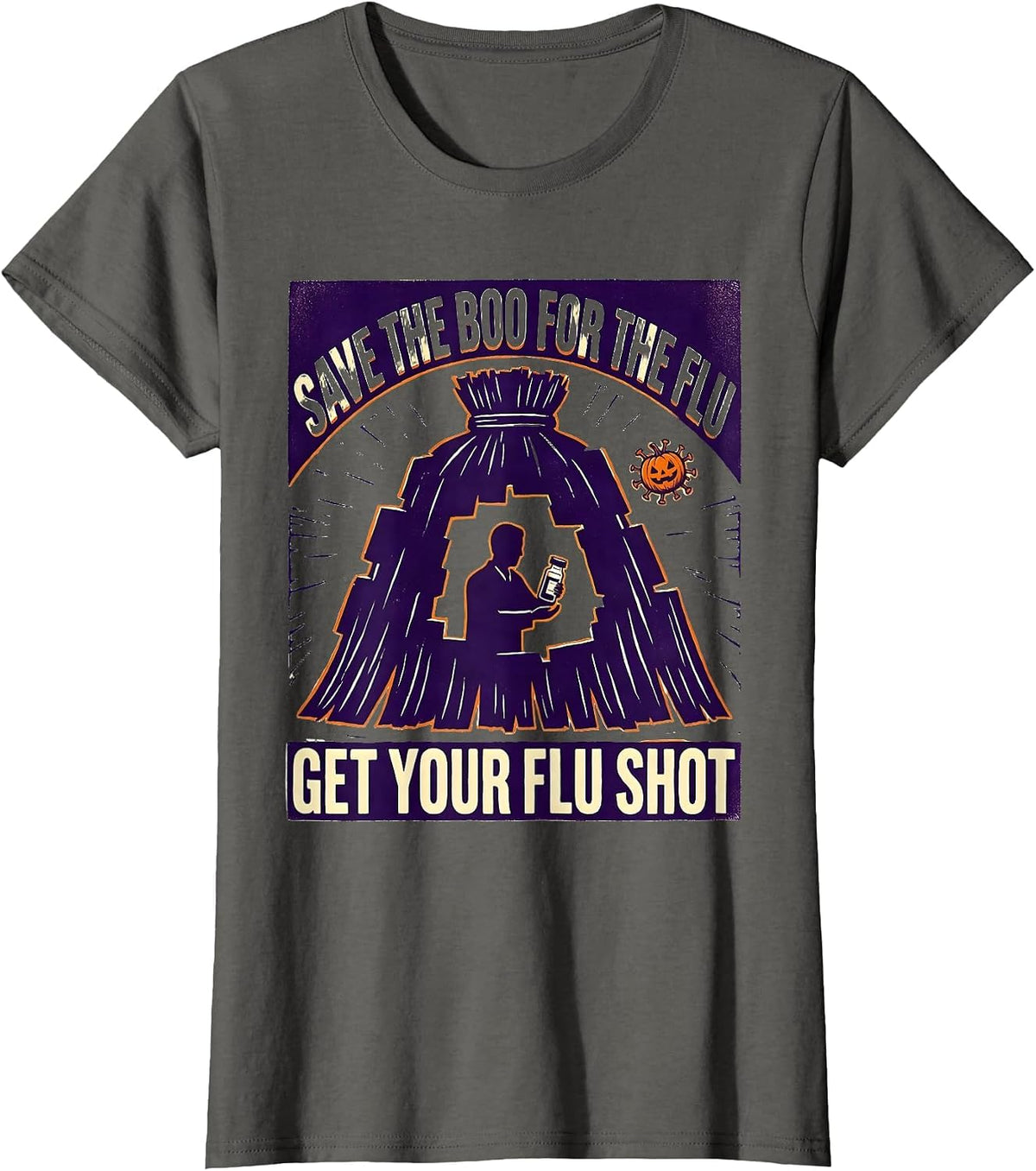 Women's Save The Boo For The Flu, Get Your Flu Shot Funny T-Shirt - Asphalt Grey