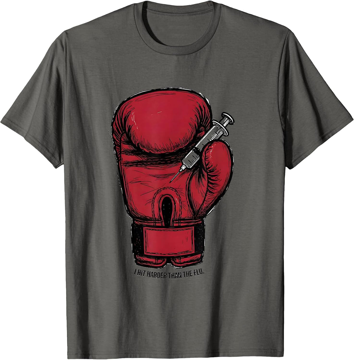 Men's I Hit Harder Than The Flu Funny Nurse Doctor Vaccine Humor T-Shirt - Asphalt Grey