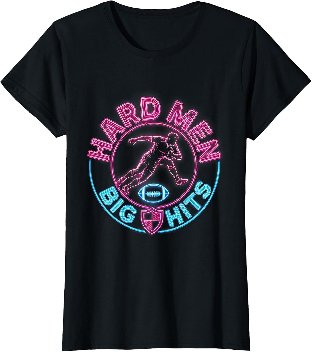 Hard Men Big Hits Rugby Graphic Design T-Shirt - Black