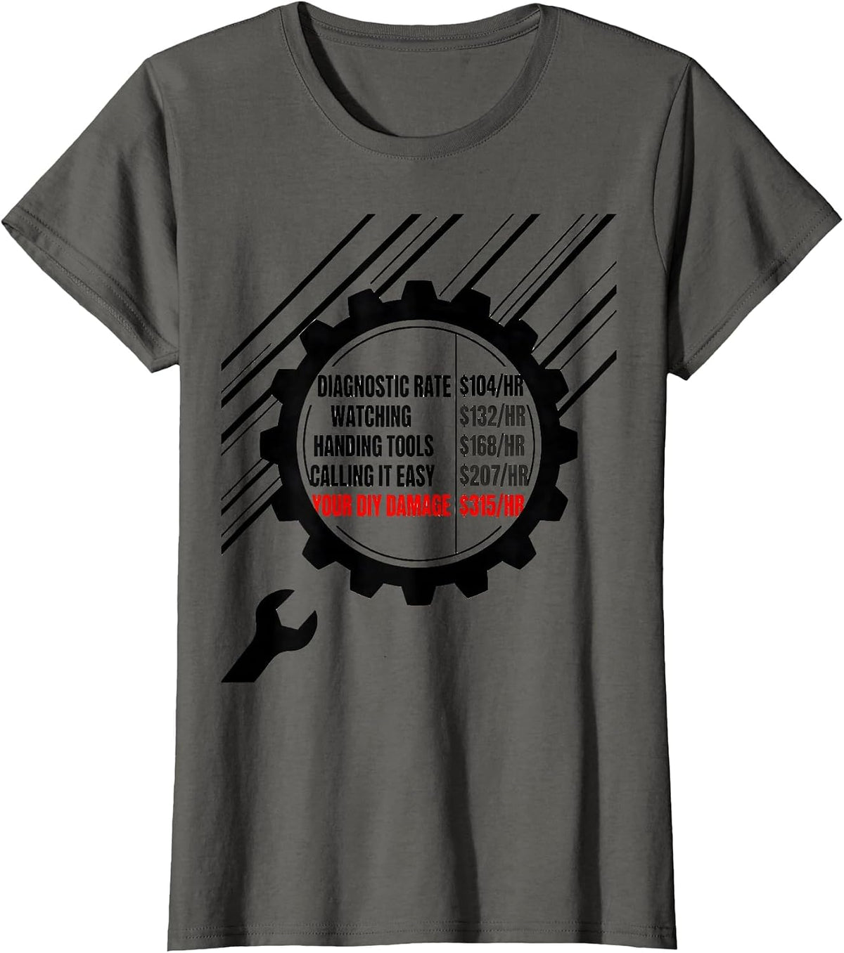 Women's Diagnostic Rate Mechanic Hourly Rate Funny Auto Repair T-Shirt - Asphalt Grey