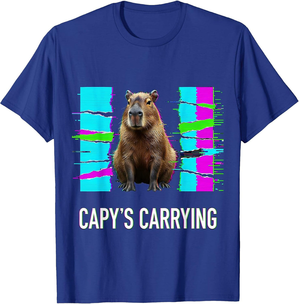 Men's capy's carrying Glitch Datamosh Funny Capybara Meme Animal T-Shirt - Royal Blue
