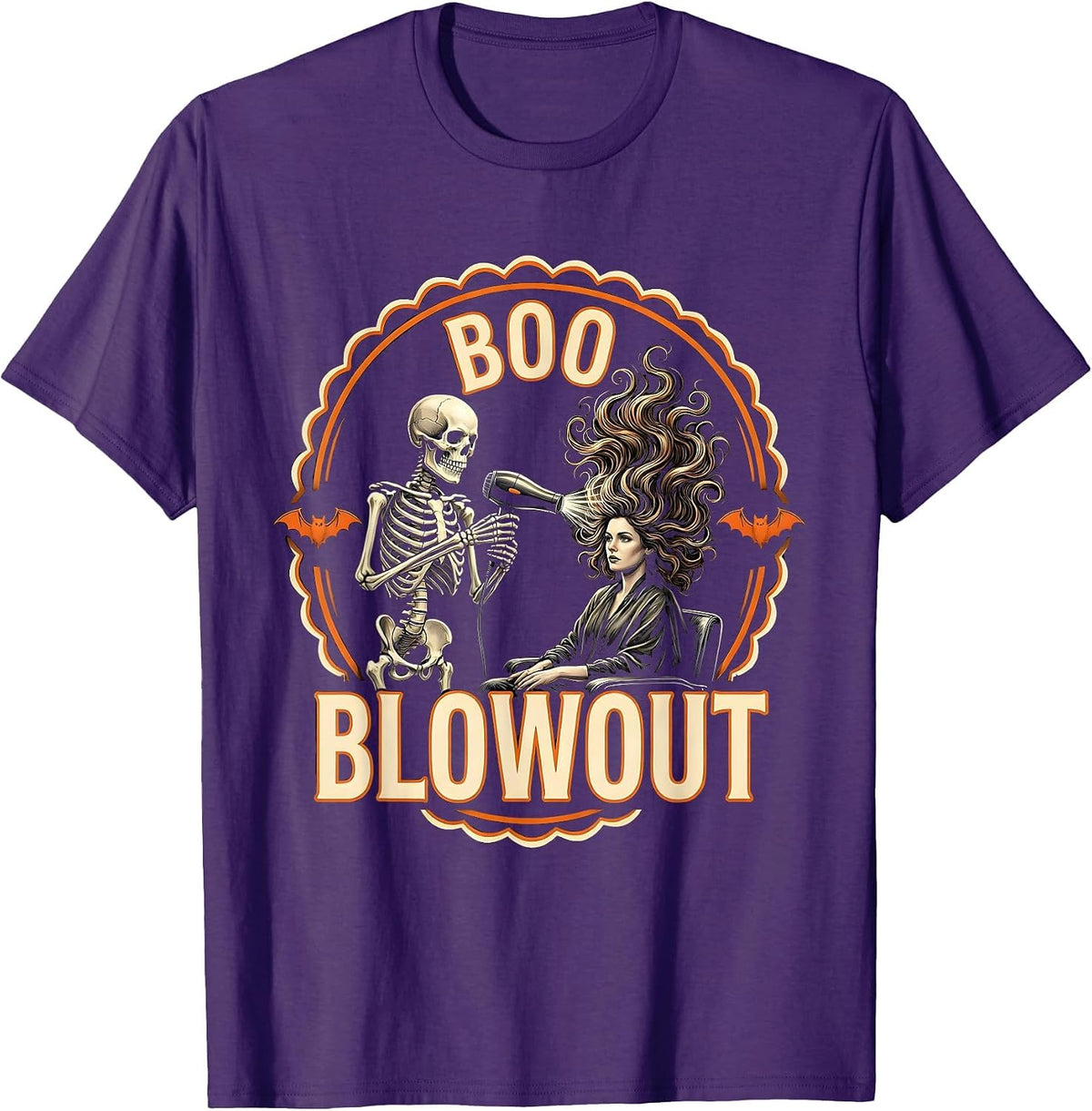 Men's Boo Blowout Skeleton Hairstylist Halloween Barber Humor T-Shirt - Purple