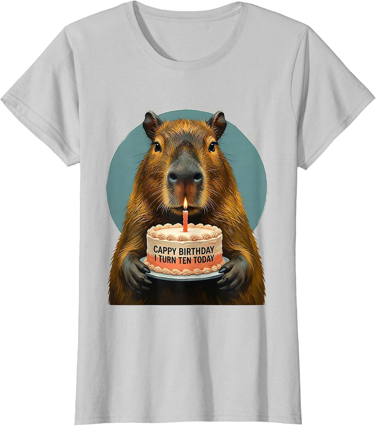 Cappy Birthday I Turn Ten Today Kawaii Capybara 10th T-Shirt - Silver Grey