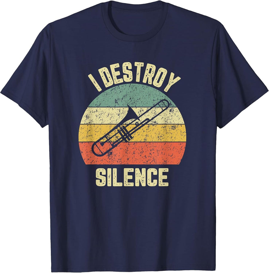 I Destroy Silence Trombonist Trombone Player Marching Band T-Shirt - Navy Blue