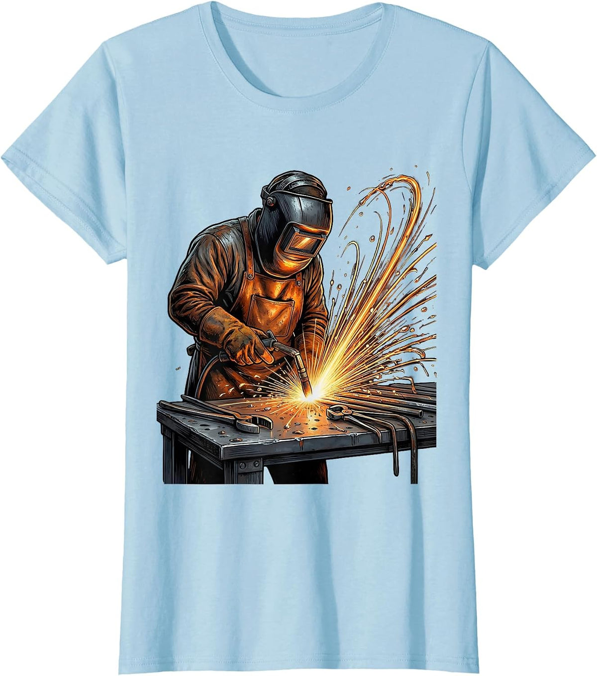 Labor Day Welder Sparks Flying Dark Workshop T-Shirt - Baby Blue